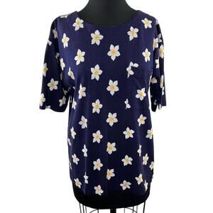 Vintage IZOD Navy Blue Floral Printed Basic Cotton Pocket Tee Shirt VTG Casual M